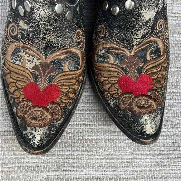 Old Gringo Little G Heart Crackle Distressed Leather Western Boots Size 7 - Picture 10 of 16
